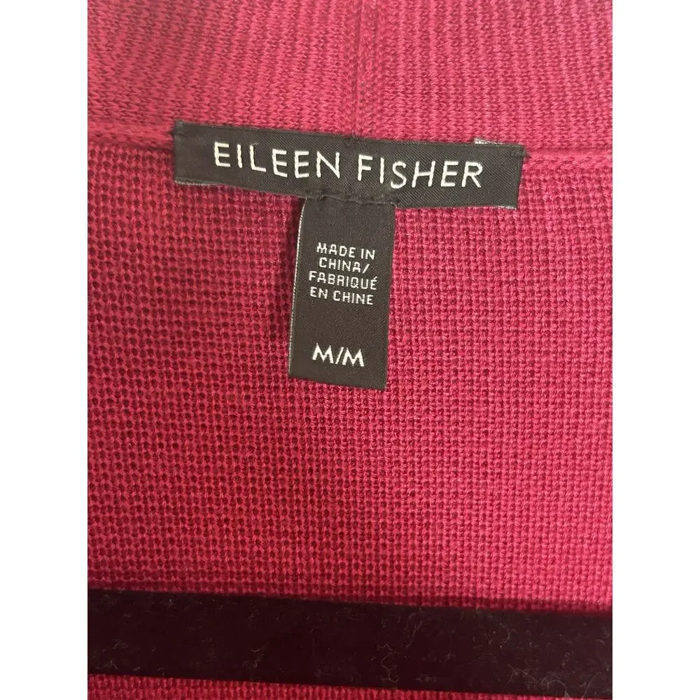 Eileen Fisher Open Front Silk Blend Cardigan Raspberry Career Workwear Medium - Picture 9 of 9